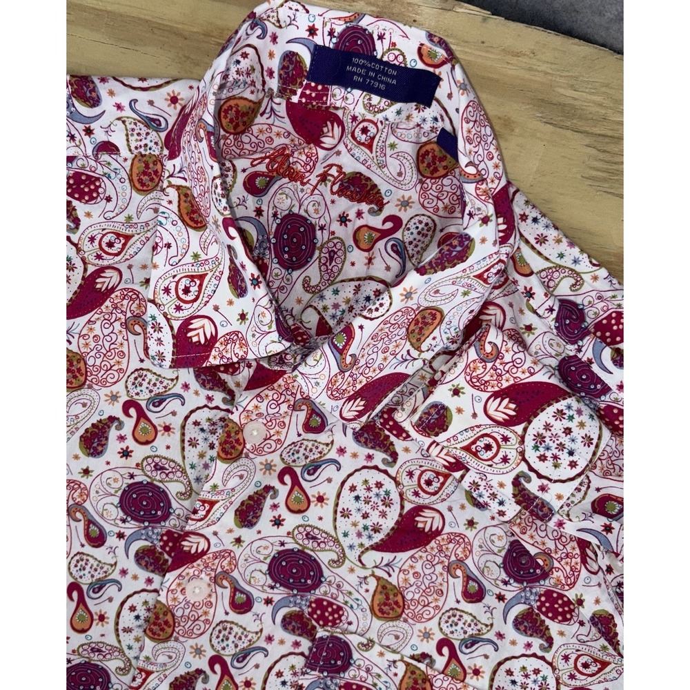 Alan Flusser Paisley Print Mens Large Cotton Long Sleeve Button Up